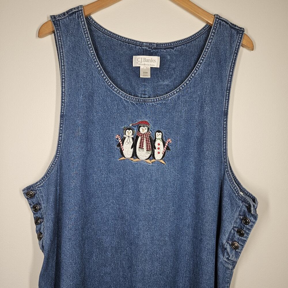 C.J.‎ Banks Denim Dress Womens 20W Jumper Blue Long Maxi Winter Snowman Novelty